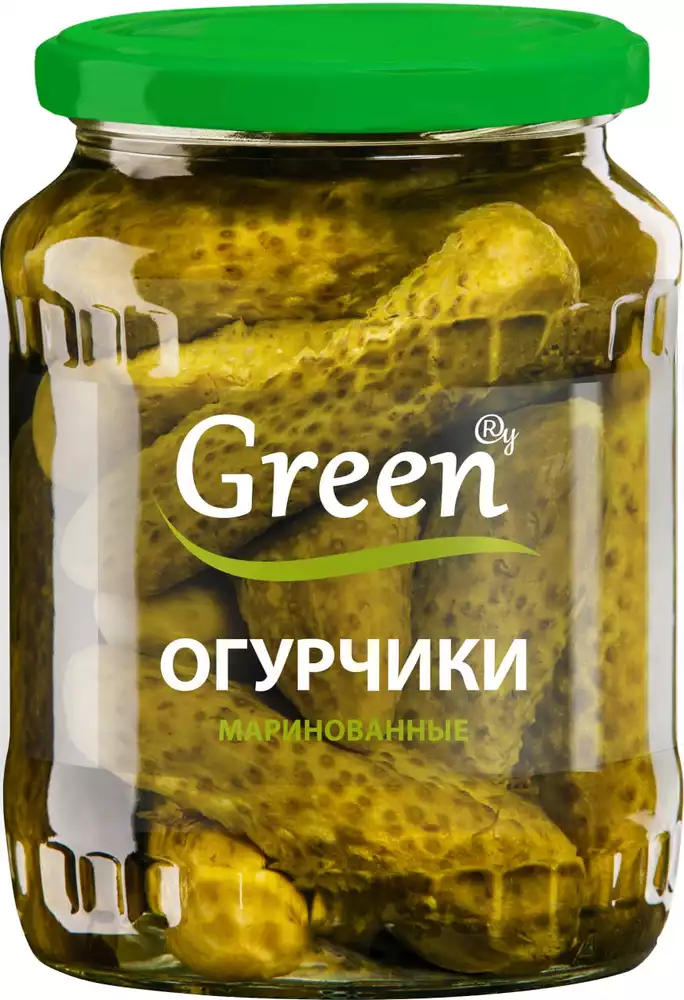 Огурцы маринованные GREEN ГОСТ СТ/Б 680Г