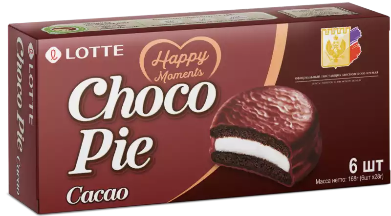 Печенье LOTTE CHOCOPIE CACAO ПРОСЛОЕННОЕ ГЛАЗИРОВАННОЕ 168Г