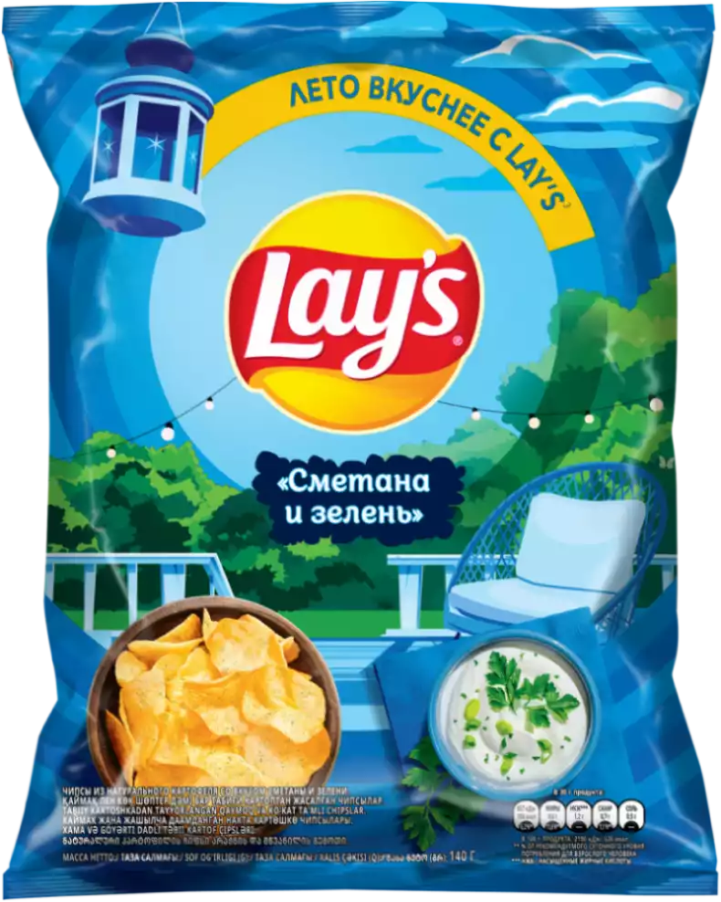 Чипсы LAY'S СМЕТАНА И ЗЕЛЕНЬ 140Г