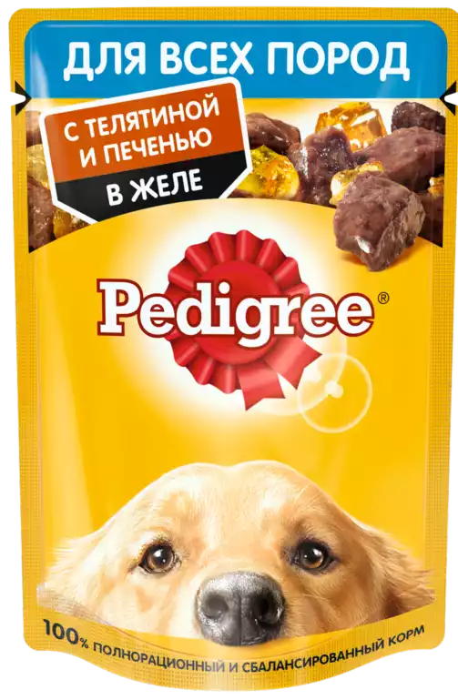 Корм влажный для собак PEDIGREE ТЕЛЯТИНА И ПЕЧЕНЬ В ЖЕЛЕ 85Г