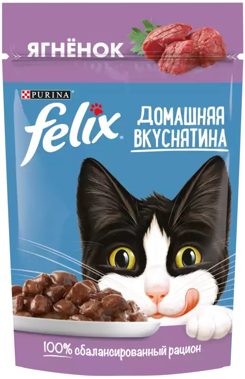 Корм влажный для кошек PURINA FELIX ДОМАШНЯЯ ВКУСНЯТИНА С ЯГНЕНКОМ 75Г