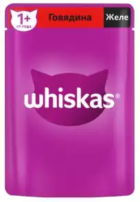 Корм влажный для кошек WHISKAS MASK ГОВЯДИНА В ЖЕЛЕ 75Г