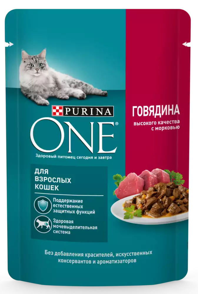 Корм влажный для кошек PURINA ONE С ГОВЯДИНОЙ И МОРКОВЬЮ 75Г