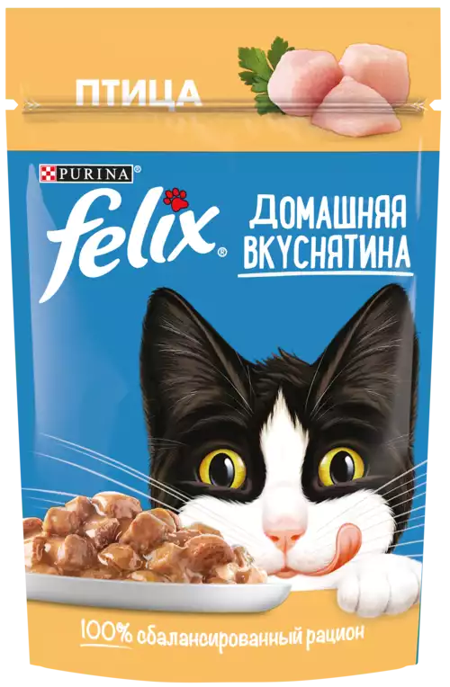 Корм влажный для кошек PURINA FELIX ДОМАШНЯЯ ВКУСНЯТИНА С ПТИЦЕЙ 75Г