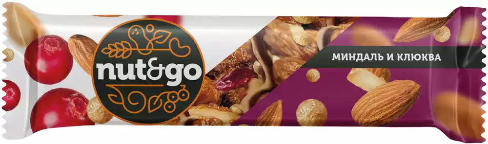 Батончик NUT&GO МИНДАЛЬ, КЛЮКВА 36Г