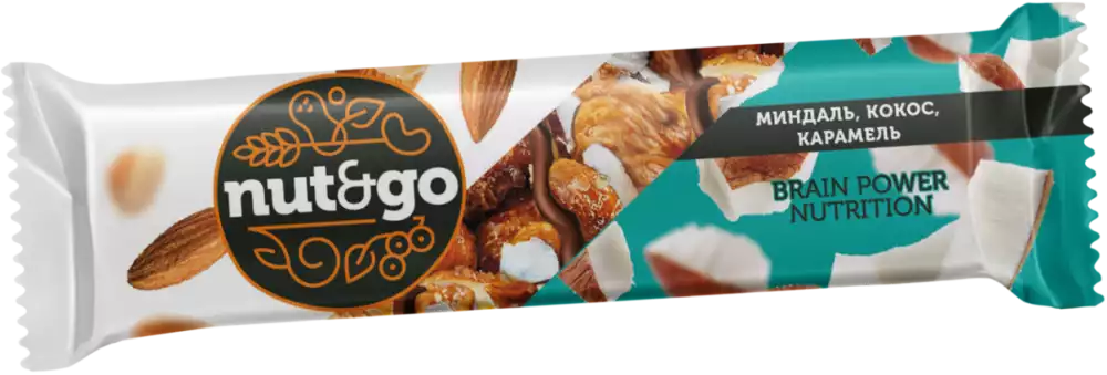 Батончик NUT&GO МИНДАЛЬ, КОКОС, КАРАМЕЛЬ 36Г