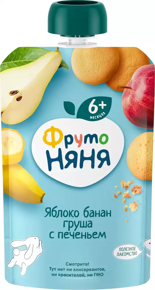 Фруктовое пюре ФРУТОНЯНЯ БАНАН/ГРУША/ПЕЧЕНЬЕ ТУ ДОЙ-ПАК 90Г