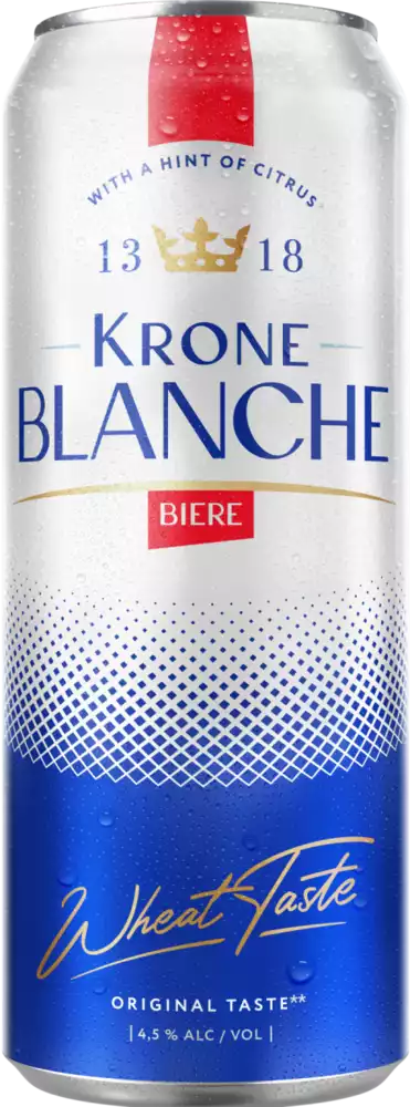 Пивной напиток KRONE BLANCHE BIERE СВЕТЛ. НЕФИЛЬТР. ПАСТЕР. Ж/Б 0,45Л
