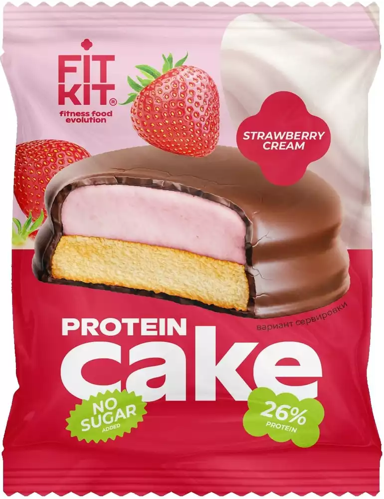 Десерт глазированный FIT KIT CAKE КЛУБНИКА СО СЛИВКАМИ 50Г
