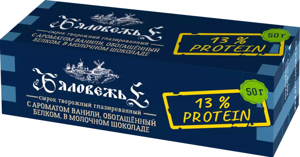 Сырок творожный глазированный БЯЛОВЕЖЬЕ С ПРОТЕИНОМ 16% СТО 50Г