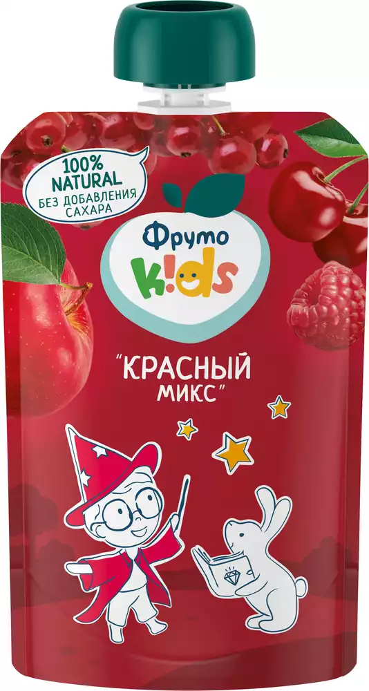 Фруктовое пюре ФРУТОKIDS КРАСНЫЙ МИКС ЯБЛОКО/КРАСНАЯ СМОРОДИНА/МАЛИНА/ЧЕРЕШНЯ ТУ ДОЙ-ПАК 90Г
