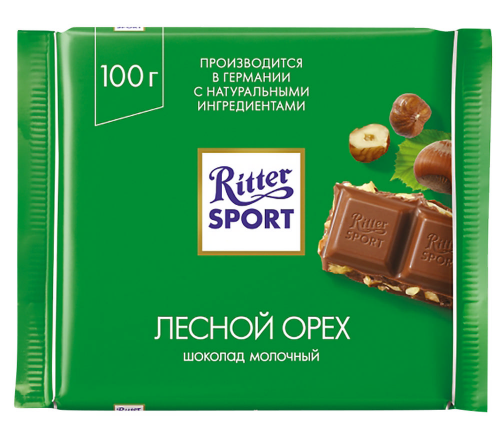 Шоколад ''Ritter Sport'' молочный с дробленным лесным орехом, 100 г