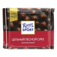 Шоколад ''Ritter Sport'' тёмный цельным лесным орехом, 100 г