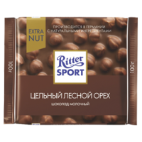 Шоколад Ritter Sport молочный с цельным лесным орехом, 100г