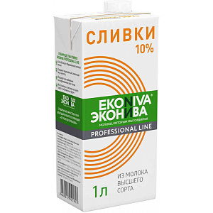 Сливки ультрапастеризованные Эконива Professional line 10%, 1 л