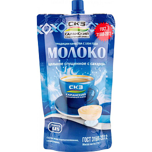 Молоко сгущённое СКЗ с сахаром 8,5%, 270г