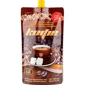 Молоко сгущённое СКЗ с сахаром и кофе 7,5%, 270г