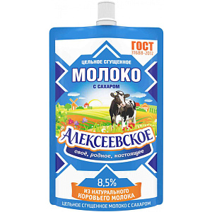 Молоко цельное сгущенное Алексеевское с сахаром 8,5%, 100г