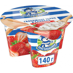 Творог зернёный Простоквашино в сливках с клубникой 5%, 140г