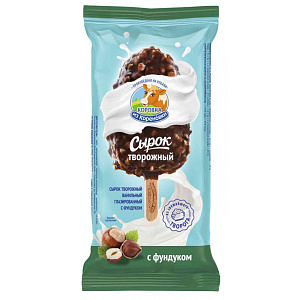 Сырок творожный глазированный Коровка из Кореновки ванильный в молочно-шоколадной глазури с фундуком 23%, 50г