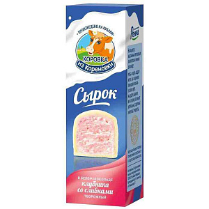 Сырок творожный глазированный Коровка из Кореновки Клубника со сливками в белом шоколаде 23%, 40г