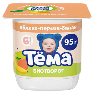 Творог Тёма с яблоком, персиком и бананом с 6 месяцев, 95г