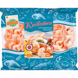 Креветки варено-мороженые Глобус очищенные 200/300, 300г