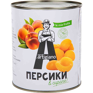 Персики Artigiano половинки в сиропе, 820г
