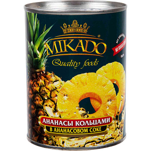 Ананас Mikado кольцами в ананасовом соке, 565 г