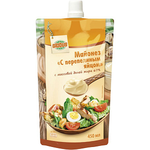 Майонез Глобус с перепелиным яйцом 67%, 450мл