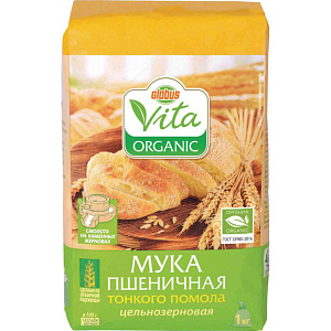 Мука пшеничная Глобус Вита Organic цельнозерновая, тонкий помол, 1 кг