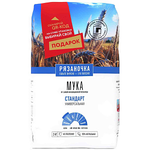 Мука пшеничная хлебопекарная Рязаночка высший сорт, 2кг