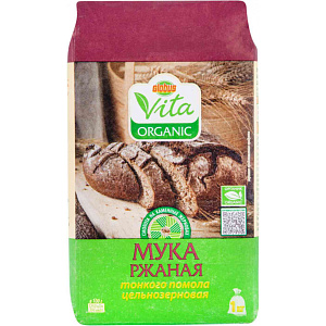 Мука ржаная Глобус Вита Organic цельнозерновая, тонкий помол, 1кг