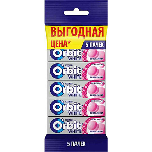 Жевательная резинка Orbit White Bubblemint без сахара, 5×13,6г