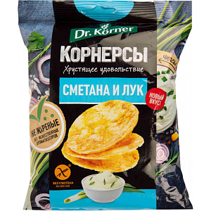 Чипсы цельнозерновые Dr. Körner Сметана и лук, 50г