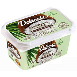 Кокосовое масло для жарки и выпечки рафинированное дезодорированное Delicato, 400г