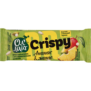Батончик фруктовый Ол'Лайт Ананас и манго с хрустящими рисовыми шариками, 30г