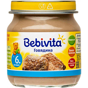 Пюре Bebivita Говядина, с 6 месяцев, 100 г