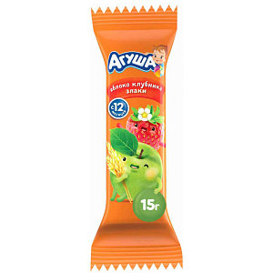 Фруктовый батончик Агуша яблоко-клубника-злаки с 12 месяцев, 15г