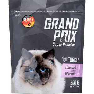 Сухой корм для кошек Grand Prix Hairball с индейкой для выведения шерсти из желудка, 300 г