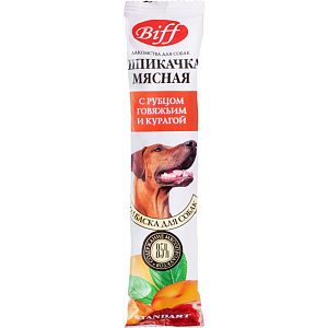 Шпикачка для собак TiTBiT Biff с рубцом говяжьим и курагой, 50г