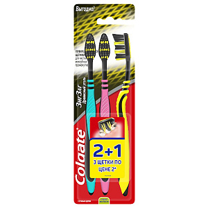 Зубная щетка средней жесткости Colgate Зиг заг Древесный уголь 2+1, 2+1шт.