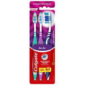 Зубная щетка средней жесткости Colgate Зиг заг 2+1, 2+1шт.
