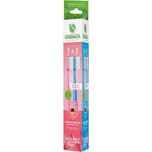 Зубная щетка Synergetic средней жесткости, цвет: голубой, розовый, 2шт.