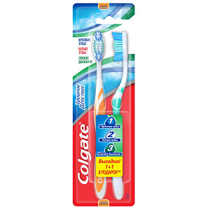 Зубная щетка средней жесткости Colgate Тройное действие, 2шт.
