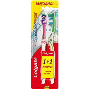 Зубная щетка средней жесткости Colgate Макс блеск 1+1, 1+1шт.
