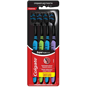 Зубная щётка средней жесткости Colgate Super Flexi, 4шт.