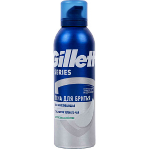 Пена для бритья восстанавливающая Gillette Series для чувствительной кожи с экстрактом зеленого чая, 200мл