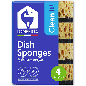 Губки для мытья посуды Lomberta ретикулированные + крупнопористые, 9,5×6,5см 4шт.