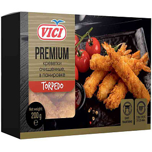 Креветки Vici Torpedo очищенные с хвостом в панировке, 200г